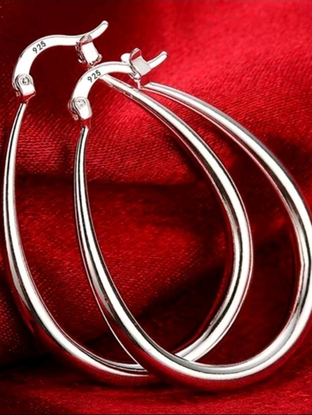 Sterling Silver 925 Teardrop Hoop Earrings - Silver